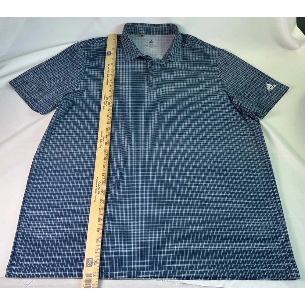 Adidas Golf Polo Shirt Primegreen Plaid Short Sleeve Blue 2XL‎ Mens